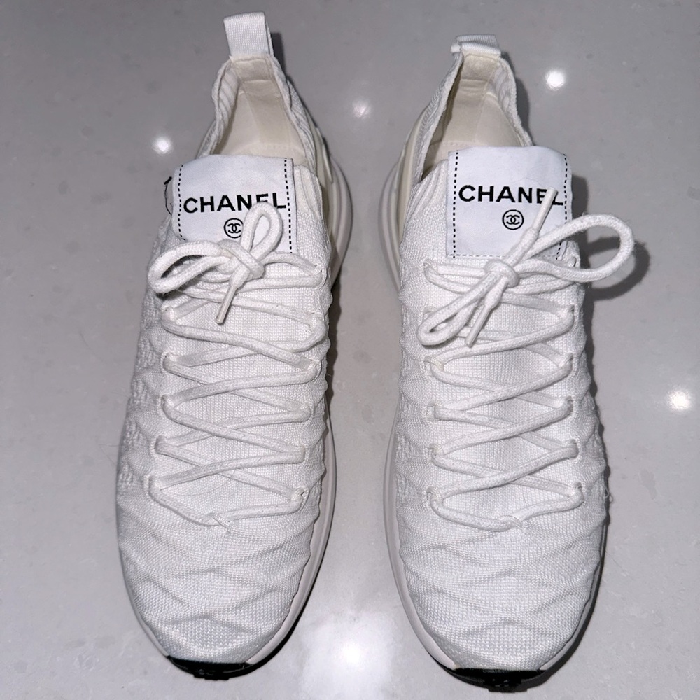 Chanel Women's Logo Sock Knit Sneakers Quilted Fabric